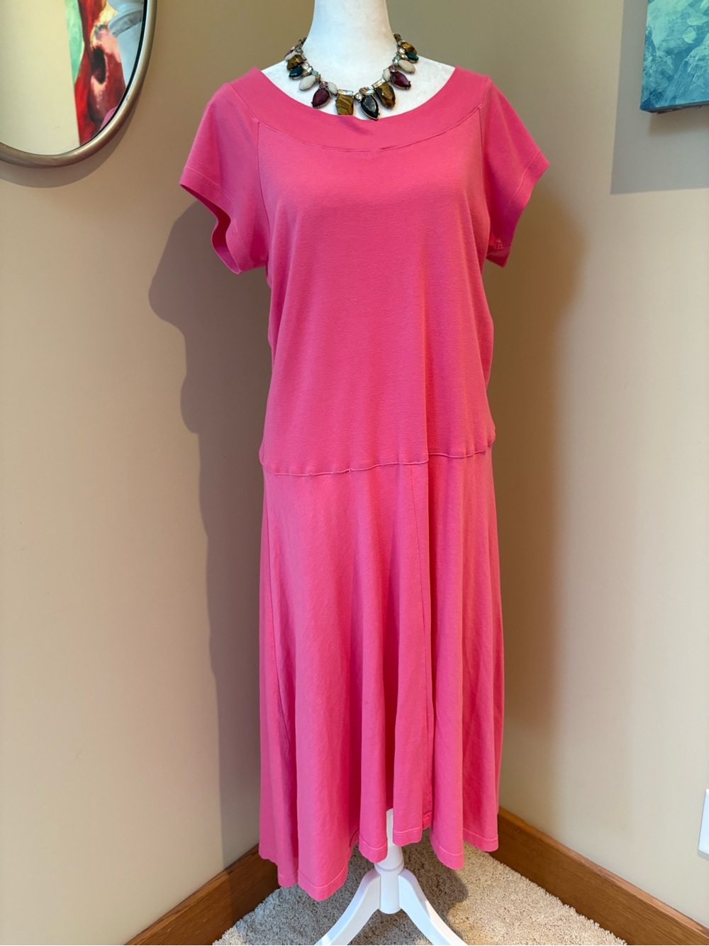 Barbara Lesser Pink Coral Cotton Blend Dress High Low Sooooo Comfy! Large